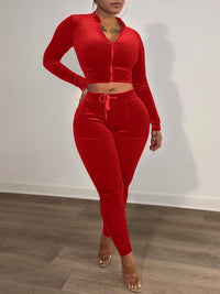 Velvet Zip-Front Top & Pants Set