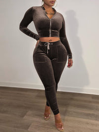Velvet Zip-Front Top & Pants Set