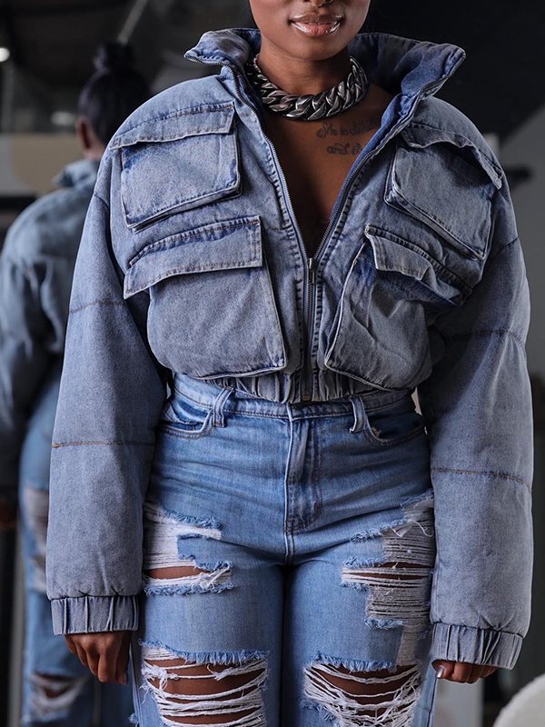 Denim Puffer Coat