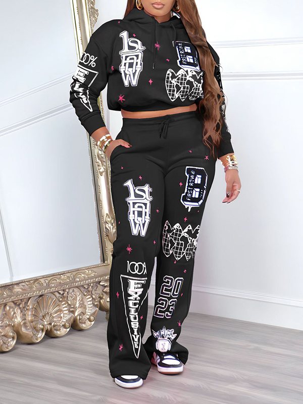 Printed Hoodie & Pants Set