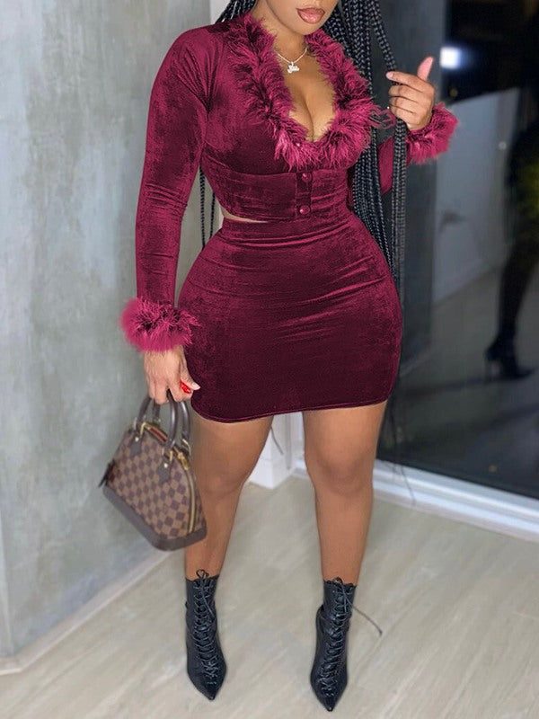 Faux-Fur Combo Top & Skirt Set