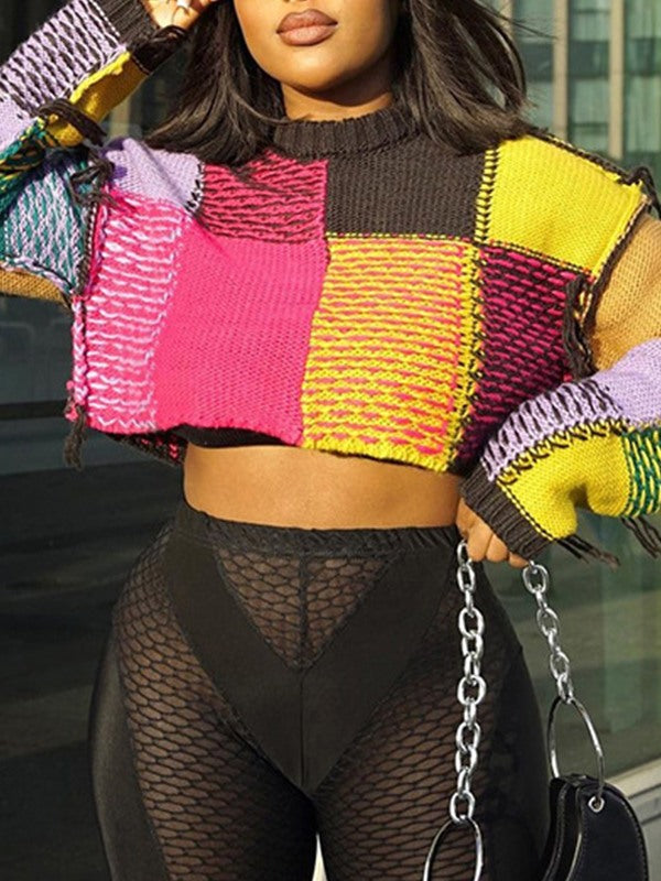 Colorblock Cropped Sweater