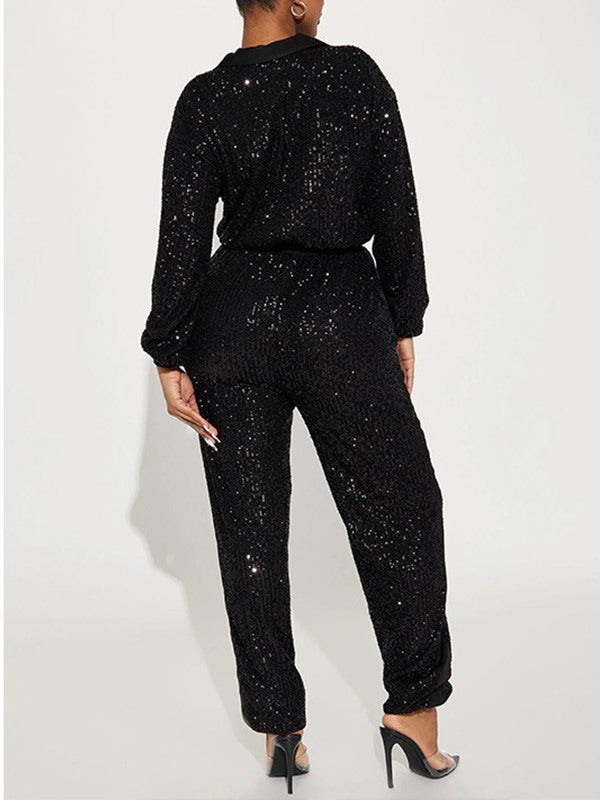 Zip-Front Sequin Jumpsuit