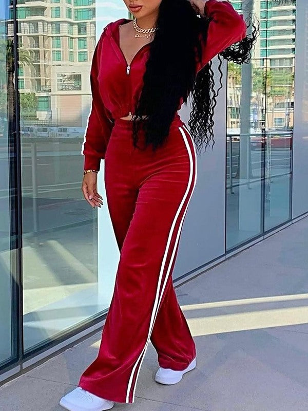 Velvet Zip-Front Hoodie & Pants Set