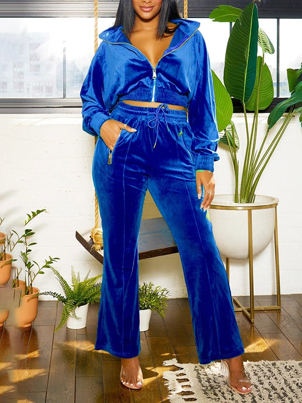 Velvet Zip-Front Jacket & Pants Set