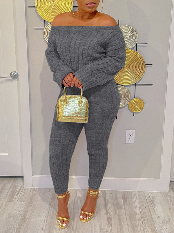 Knit Off-Shoulder Top & Pants Set