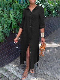 Solid Side-Slit Shirt Dress
