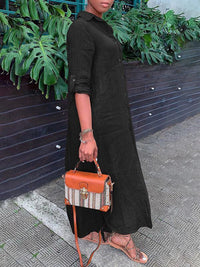 Solid Side-Slit Shirt Dress