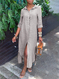 Solid Side-Slit Shirt Dress