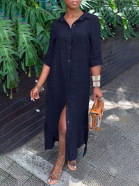 Solid Side-Slit Shirt Dress