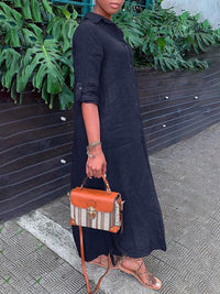 Solid Side-Slit Shirt Dress