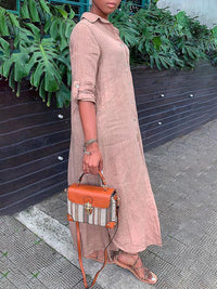 Solid Side-Slit Shirt Dress
