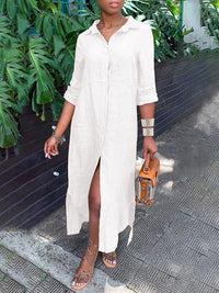 Solid Side-Slit Shirt Dress