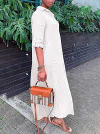 Solid Side-Slit Shirt Dress