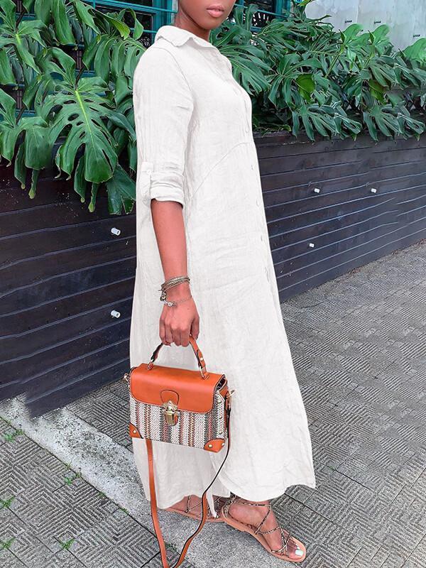 Solid Side-Slit Shirt Dress
