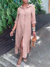 Solid Side-Slit Shirt Dress