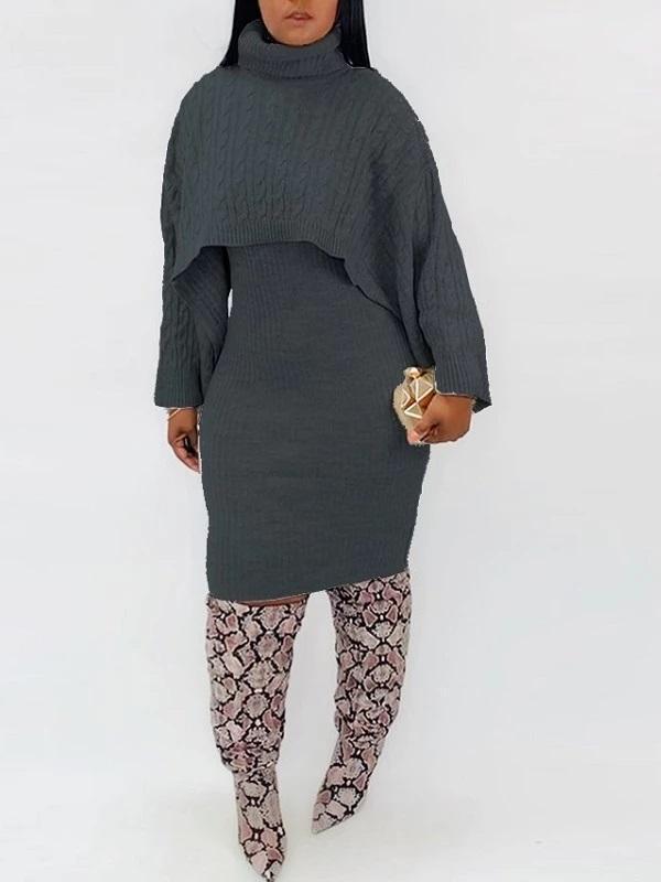 Indiebeautie Knit Tank Dress & Sweater Cape Set