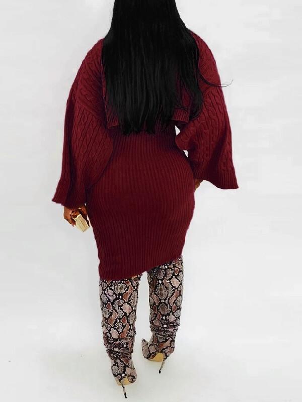 Indiebeautie Knit Tank Dress & Sweater Cape Set
