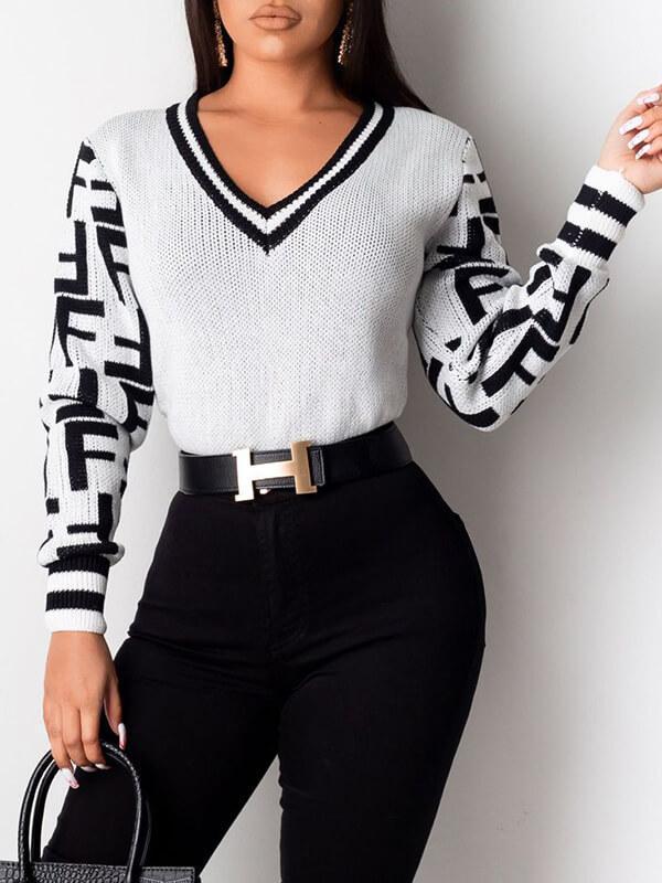 Black Contrast V-Neck Sweater