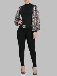 Indiebeautie Sequin Puff-Sleeve Top