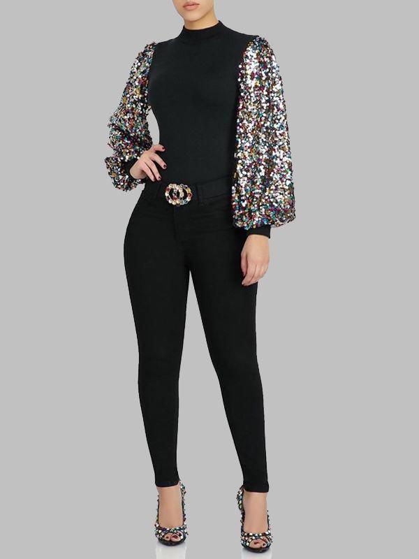Indiebeautie Sequin Puff-Sleeve Top