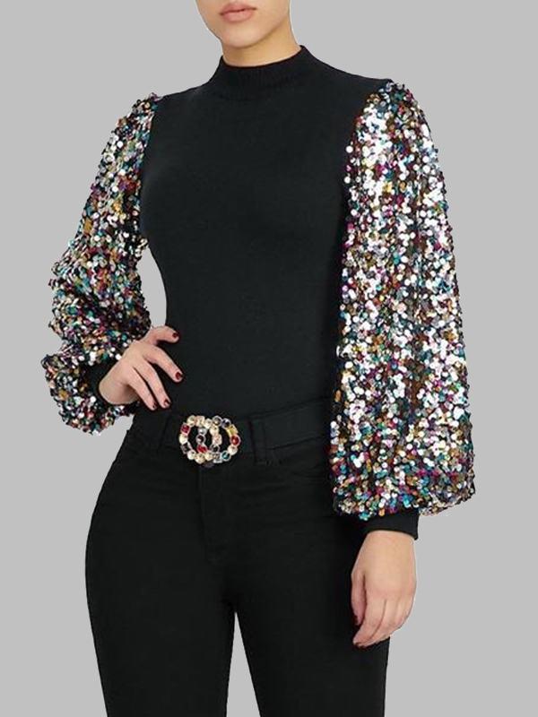 Indiebeautie Sequin Puff-Sleeve Top