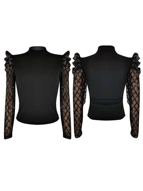 Indiebeautie Sheer-Sleeve Mock-Neck Top
