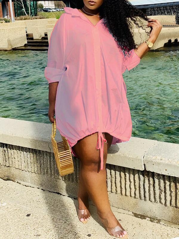 Drawstring Slouchy Shirt Dress