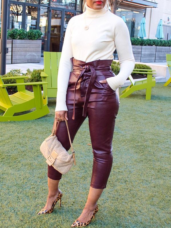 Indiebeautie Belted Faux-Leather Pants