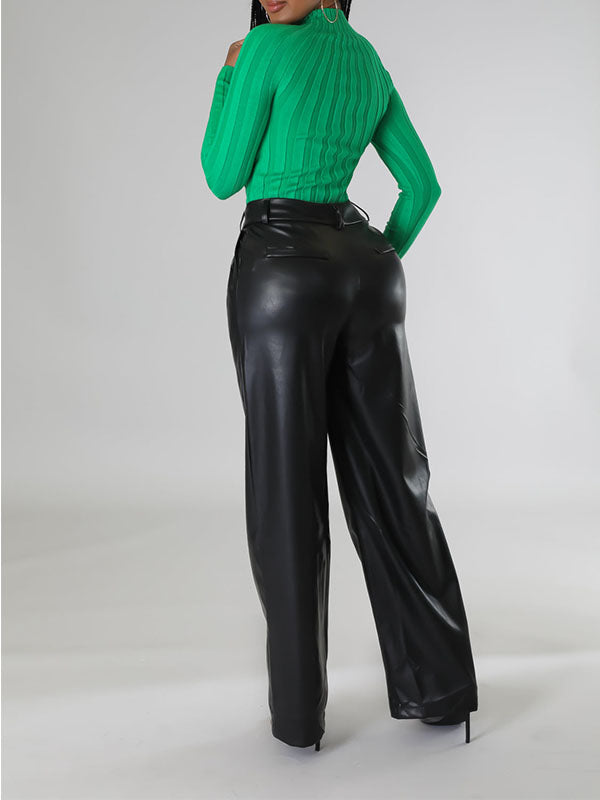 Indiebeautie Wide-Leg Faux-Leather Pants