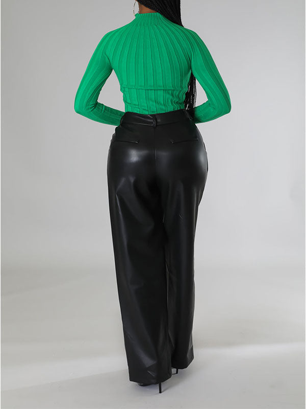 Indiebeautie Wide-Leg Faux-Leather Pants