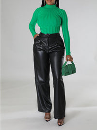 Indiebeautie Wide-Leg Faux-Leather Pants